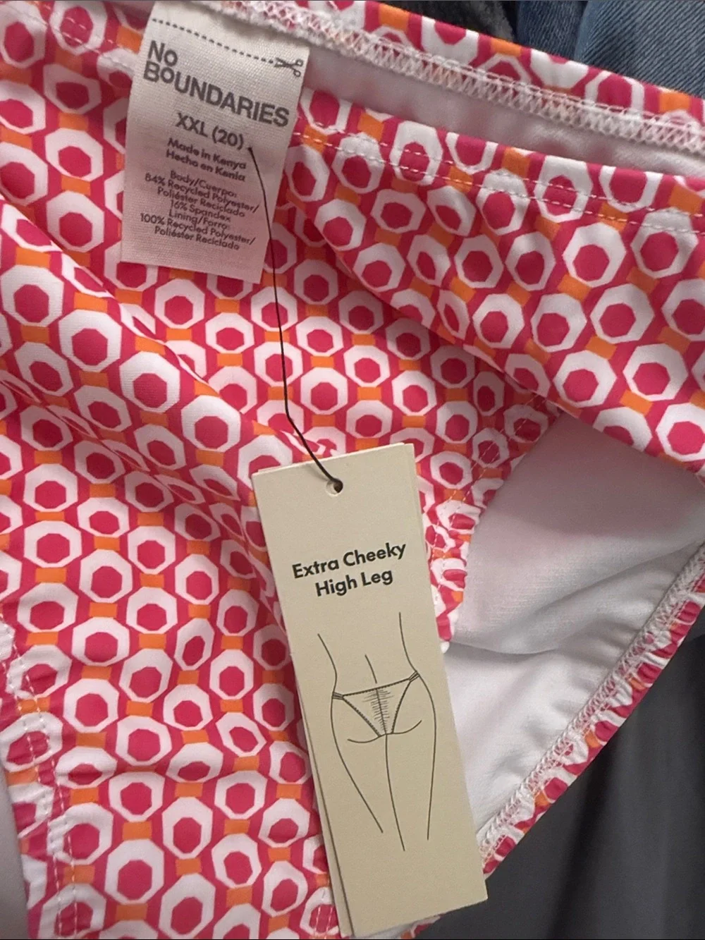 No Boundaries Pink‎ and White Geometric Bikini Bottom